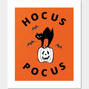 Halloween Cat & Pumpkin - Hocus Pocus (Black Text) Posters and Art